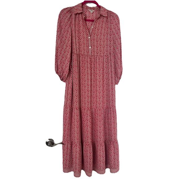 Max Studio Red Floral Prairie Maxi Dress XS Boho Tiered Ruffle Cottagecore - Picture 2 of 7